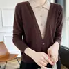 Suéter de Lana Tejido Nuevo Otoño e Invierno Cuello Solapa Puntadas de Contraste Todo Fósforo Base de Lana Pura para Mujer Suéter Estilo Extranjero Falso de Dos Piezas