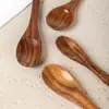 Cuchara de Madera de Acacia Sazonando Cuchara para Remover Café Mango Largo Cuchara de Madera Madera Maciza Niños Teca Mini Cuchara Pequeña de Madera