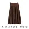Elegante y fluido~Falda midi plisada de cintura alta 100% cachemira pura para mujer, falda plisada de color liso para otoño e invierno, que estiliza, por encima de la rodilla