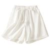 Foto Real de Verano Delgados Artísticos Cintura Elástica Rectos Pierna Ancha Casual Blancos Holgados Sencillos Shorts Versátiles y Adelgazantes