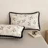 Juego de Cuatro Piezas de Algodón Puro Estilo Retro con Adorno de Pompón, Funda Nórdica de Algodón Puro, Ropa de Cama Nantong, Juego de Tres Piezas de Sábanas 4