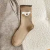 Calcetines de lana cálidos de forro polar engrosado para otoño e invierno para mujer con bordes enrollados, estilo universitario, calcetines holgados de cachemira modernos japoneses