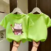 Camiseta de Algodão Puro de Manga Curta para Meninas, Novo Estilo de Verão, Top Estiloso Estampado, Infantil Soltinho, Respirável, Camiseta Básica Versátil