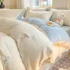 Conjunto de Cama de Inverno Espesso Quente Classe A Leite Fleece Quatro Peças Fleece Coral Flanela Lençol de Cama Capa de Edredom Fronha Roupa de Cama