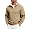 Sudadera con capucha para hombre Otoño Invierno, cuello de borrego, media cremallera, parches en los codos, manga larga, top casual tipo jersey