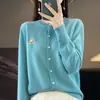 Andy Autumn Top Estilo Francés Camisa Pequeña Chaqueta Suéter de Cuello Redondo 26 Cardigan de Punto Bordado para Mujer Holgado Nuevo