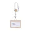 Porta Tarjeta de Identificación de Cuero Sintético con Hebilla Transparente Retráctil de Fácil Extracción y Mosquetón, Porta Credencial Portátil para el Lugar de Trabajo, Imprimible