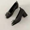 Zapatos de Charol Lavado Estilo Coreano Elegantes para el Trabajo con Lazo Redondo de Punta Redonda de Cuero Genuino de Corte Medio para Mujer 2026 Primavera Tacón Grueso Alto
