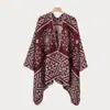 Cachecol/Xale Étnico Retrô Outono/Inverno para Senhoras, Manto Quente com Fenda para Senhoras, Manto de Moda de Rua para Passarela