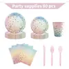 Copos de Papel Coloridos com Bolinhas Estampadas em Ouro, Pratos de Papel, Guardanapos de Papel, Talheres Descartáveis, Aniversário, Feriado, Festa, Reunião, Jantar