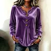 2026 Comercio Exterior Transfronterizo Europeo y Americano Amazon Nuevo Estilo para Mujer Elegante Cuello en V Botones Manga Larga Terciopelo Top Camiseta
