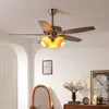 Lámpara de araña con ventilador de caqui estilo retro para sala de estar y comedor, Ventilador de luz doméstico de alta potencia con frecuencia variable vintage