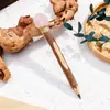 Caneta Esferográfica de Madeira Maciça com Pedra Natural Cristalizada Triturada e Resina Coruja Suporte de Caneta de Madeira Original Ornamento de Decoração de Cristal Venda por Atacado