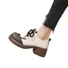Mocasines populares con suela gruesa y elegantes para mujer, nuevos zapatos de cordones estilo británico versátiles para otoño 2026, zapatos de cuero con tacón grueso, tacón medio
