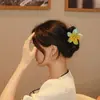 Grampo de Cabelo Flor Bauhinia Simulada e Flor de Ovo Pérola Grampo Tubarão Clipe de Cabeça Médio Coreano Clipe de Rabo de Cavalo Grampo de Disco