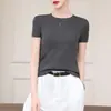 Camiseta Minimalista Canelada com Gola Redonda para Mulheres, 260g, Manga Curta, Simples, Corte Justo, Valoriza a Silhueta, Peça de Sobreposição, Gola Pequena, Camiseta Básica
