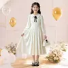 Vestido de Otoño para Niñas de Manga Larga Estilo Academia Cuello Camisero Niños Medianos y Grandes Vestido Camisero Línea A Estudiantes de Secundaria Falda Larga Blanca