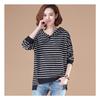 Talla Grande 100kg Camiseta de Manga Larga para Gordo mm Suelta Casual con Capucha Rayada Jersey Sudadera Chaqueta Ropa de Primavera y Otoño para Mujer