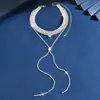 Exquisita y de Alta Gama Cadena para Clavícula Larga con Borlas Súper Brillantes de Diamantes Completos y Múltiples Filas de Pedrería para Mujer, Collar con Cadena para el Pecho de Diseño Lujoso