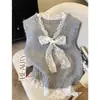Elegante Chaleco con Cuello de Lazo de Encaje para Mujer, Ropa en Capas para Otoño e Invierno, Top de Punto sin Mangas de Alta Gama
