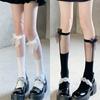 Meias com laço Mu Ruan femininas de cano médio estilo Lolita japonês costura doce meias para panturrilha jk meias finas transparentes de verão