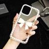 Capa de Celular Apple 16 Luxuosa com Laço e Strass para iPhone12345max Cobertura de Borda Macia Integral X Pérola