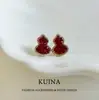 Aretes de Calabaza de Cristal Rojo para Mujer, Lujo Accesible, Gama Alta, Riqueza Metafísica, Aretes de Aguja de Plata Sterling, Nuevos Aretes de Año Nuevo