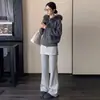 Pantalones de giả two-piece acampanados para mujer, nuevos pantalones de pierna ancha de cintura alta adelgazantes para primavera y otoño, versión estrecha con efecto de caída, pantalones de chándal acampanados casuales