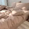 Modelo Nuevo 2026 Seda de Hielo Lavada Color Sólido Doble Cara Lujoso Artículo Individual y Juego de Ropa de Cama con Funda Nórdica, Sábana Plana y Sábana Ajustable
