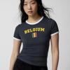 2024 Primavera Manga Curta Slim Roupa de Bebê Bordada com Letras Tops Femininos Streetwear Y2K