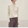 Suéter de punto de lana pura para mujer con cuello medio abotonado, nuevo suéter base suave de otoño e invierno, top versátil