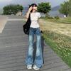 Jeans Bootcut de Tiro Bajo Estilo Retro Americano para Mujer Verano 2025 Nuevo Estilo Lavados Agrietados Sueltos Adelgazantes