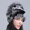 Gorro de Lana Grueso de Invierno Nuevo para Mujer Estilo Europeo y Americano, Gorro de Piel de Conejo Rex, Gorro de Punto con Cinturón Lateral y Flor