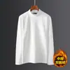 Camiseta de Manga Larga para Hombre de Terciopelo Zorro Plateado de 420g, Top Engrosado con Forro Polar, Cuello Redondo, Camiseta Base, Ropa Interior Térmica de Color Sólido para Otoño e Invierno