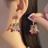 Aretes de Atmósfera Navideña, Cascabeles de Árbol de Navidad Incrustados de Diamantes, Moda de Nicho, Aretes Navideños Lindos y Versátiles para Niñas