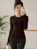 Top deportivo de punto sin costuras, de una pieza, para mujer, ajustado, transpirable, de secado rápido, con cuello redondo para Pilates y fitness, manga larga