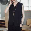 Jaqueta mandarim estilo chinês de verão camiseta masculina colete velho de Pequim sem mangas camisa de velho cardigã colete terno Tang linho estilo chinês