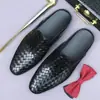 [Preventa No en Stock] Zapatos de Verano Cerrados para Hombre de Cuero Genuino, Sandalias Holgazanas Tejidas Transpirables de Piel de Vaca para Hombre
