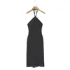Fornecimento Exclusivo Transfronteiriço de Roupas Femininas 2026 Novo Estilo Resort Europeu e Americano Francês Vestido Longo Sexy de Gola Halter Costas Abertas com Bolinhas