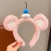 Faixa de cabeça fofa com orelhas de panda para lavar o rosto, faixa de cabeça de pelúcia de desenho animado com coroa alta para mulheres, faixa para maquiagem e lavar o cabelo, acessório de cabelo