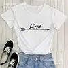 Camiseta Nueva de San Valentín con Estampado de Corazón y Flecha Amor Nuevo Camiseta de Mujer de Manga Corta con Cuello Redondo de Comercio Exterior Europeo y Americano
