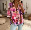 2026 AliExpress TEMU moda de comercio exterior patrón estampado 3D manga larga cuello alto cárdigan camisa de manga larga para mujer