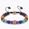 Pulsera Rectangular de Aleación Árbol de la Vida Transfronteriza Joyería de Piedra Ojo de Tigre Pulsera Trenzada de Moda de Siete Colores Europea y Americana