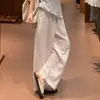 Pantalones de lino finos de verano para mujer, estilo globo, holgados y fluidos, casuales de cintura alta, pierna recta ancha, color blanco roto