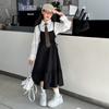 Conjunto de Vestido para Niñas Primavera y Otoño 2025 Nuevo Vestido Elegante de Tirantes Espagueti para Niños Grandes Vestido de Estilo Universitario Otoñal