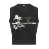 Camiseta sin mangas acanalada con estampado de grafiti de guitarra para mujer transfronteriza Sexy sin mangas Verano Nuevo Estilo Callejero Comercio Exterior Top Corto