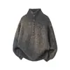 Suéter Gris de Cuello Alto para Hombre Invierno Engrosado Sensación de Alta Gama Estilo Perezoso Retro Americano Holgado Ropa Interior de Punto