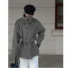 Enviado casaco de lã espesso quente estilo coreano chique com gola alta top casual solto roupas femininas 26316