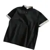 Camiseta de manga corta con estampado de pata de gallo y cuello henley estilo americano para hombre y mujer, top casual elegante de corte limpio, camiseta de marca a la moda