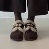 Zapatos peludos para mujer Birkenstock 2026 Nueva moda de invierno Zapatos versátiles para mujer Retro Forrados de polar Cálidos Zapatos de algodón para la nieve